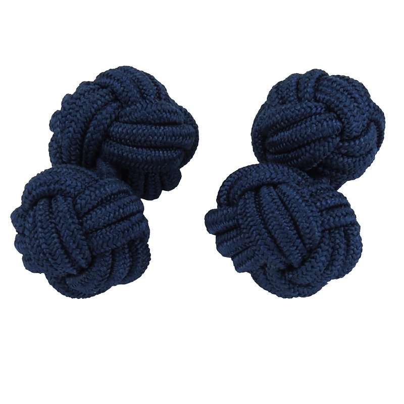 Blue Silk Knot Cufflinks - กระดุมข้อมือ - เส้นใยสังเคราะห์ สีน้ำเงิน