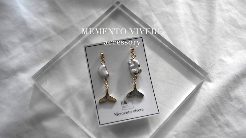 Gold-coated Freshwater Shaped Pearl Mermaid Earrings with Changable Clips - ต่างหู - ไข่มุก สีเงิน