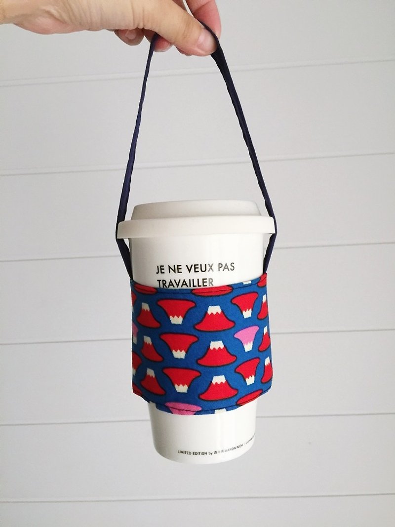 hairmo Mount Fuji Eco Coffee Cup Set/Hand Crank/Beverage Cup Set (Simple Version) - ถุงใส่กระติกนำ้ - ผ้าฝ้าย/ผ้าลินิน สีแดง