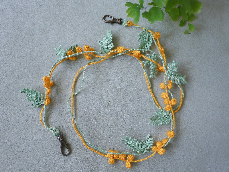[Native plants] mask chain crochet lace weaving acacia vines natural flowers and plants - เชือก/สายคล้อง - งานปัก สีเขียว