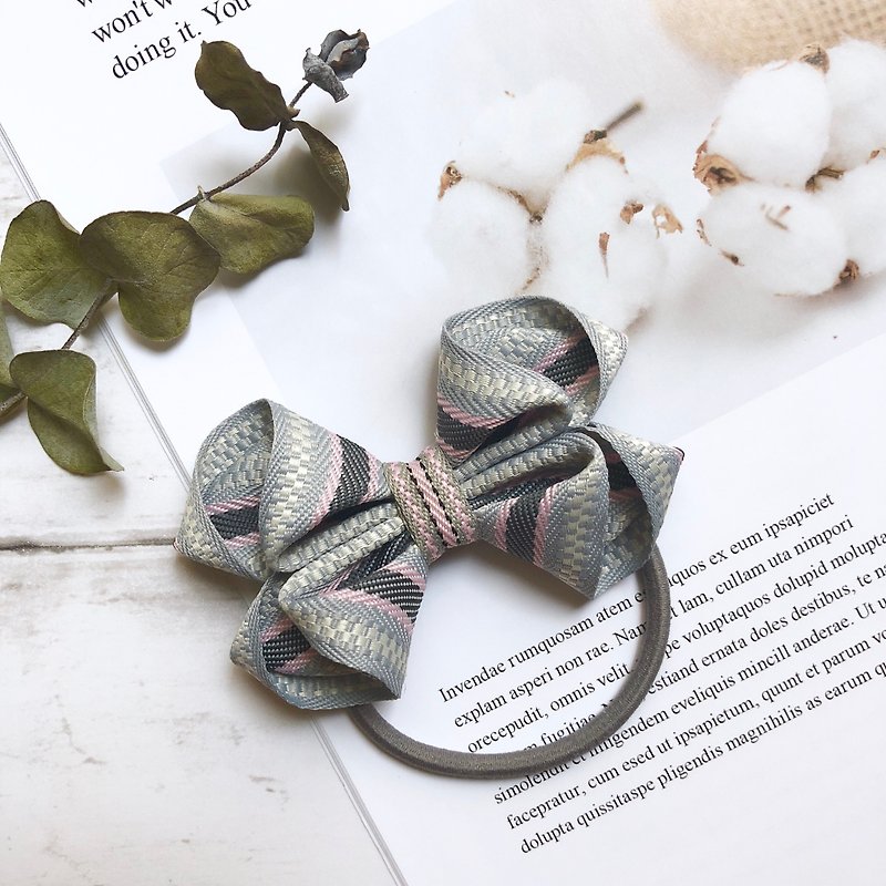 Striped Jacquard Ribbon Bow/Grey - Hair Accessories - Other Materials Gray