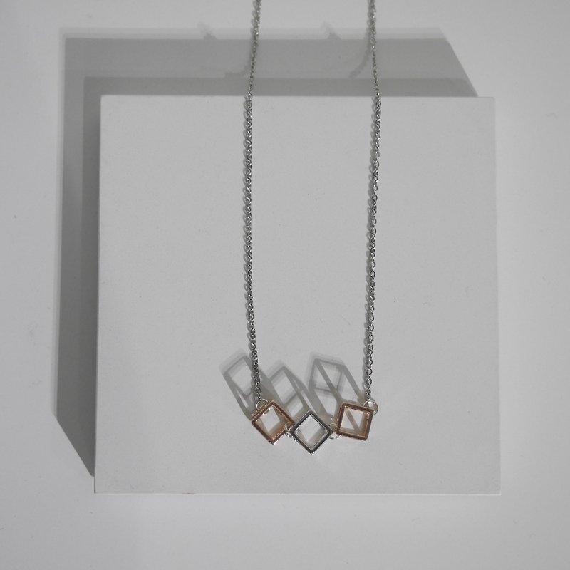 18K Rose Gold X 925 Sterling Sliver Cubic Cube Necklace Valentine's Day Gift - Chokers - Other Metals Pink