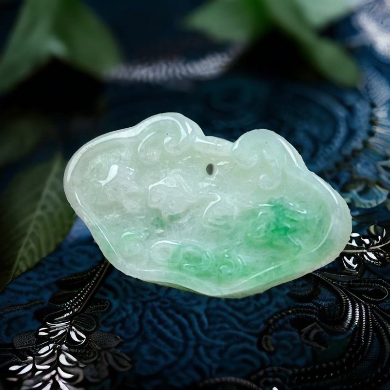 飄綠花翡翠長命百歲平安鎖項鍊 | 天然緬甸玉A貨翡翠 | 送禮 - 項鍊 - 玉石 綠色