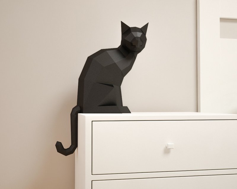 3D Paper craft Cat, DIY sculpture PDF template, Papercrafting (Digital Template) - 手工藝教學/工具書 - 其他材質 
