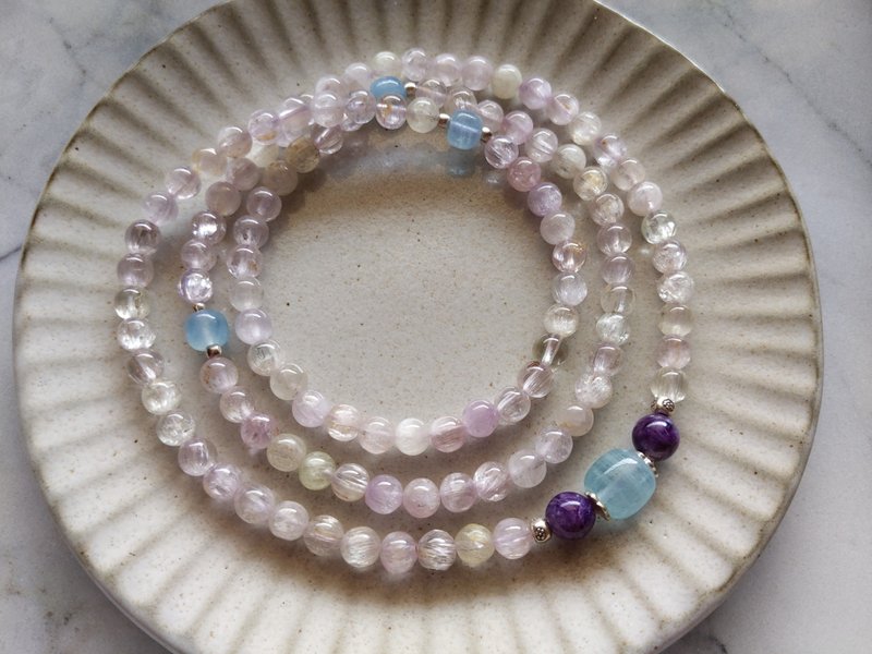 ORLI Jewelry 天然紫鋰輝108顆念珠 透體紫鋰輝108顆佛珠 海藍寶 - 手鍊/手環 - 寶石 粉紅色