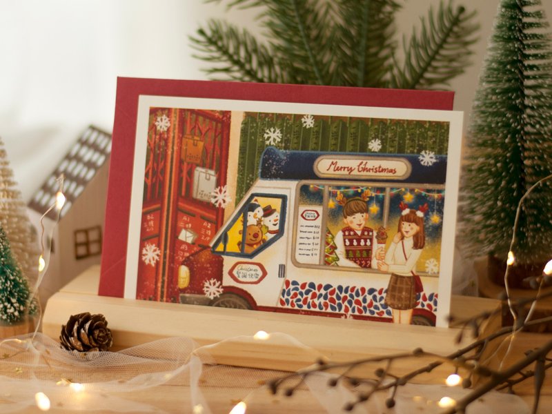 Hong Kong Original Illustration Christmas Card-Christmas Ice Cream Cart - การ์ด/โปสการ์ด - กระดาษ สีแดง