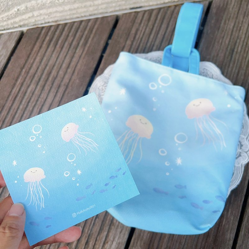 Jellyfish small bag beverage bag starry - กระเป๋าถือ - ผ้าฝ้าย/ผ้าลินิน สีน้ำเงิน