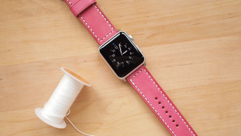 Apple Watch Rose Red Leather Strap Custom Made - Watchbands - Genuine Leather Pink