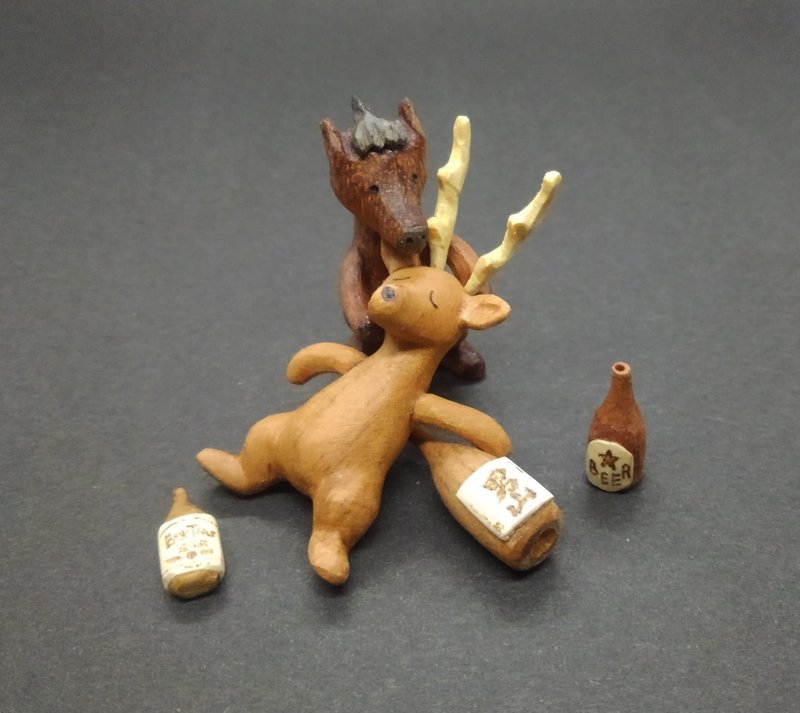酔っ払い馬鹿 - 置物 - 木製 ブラウン