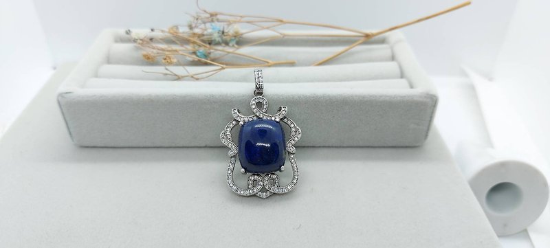 Natural Lapis Lazuli Pendant - S925 Silver - สร้อยคอ - เครื่องเพชรพลอย สีน้ำเงิน