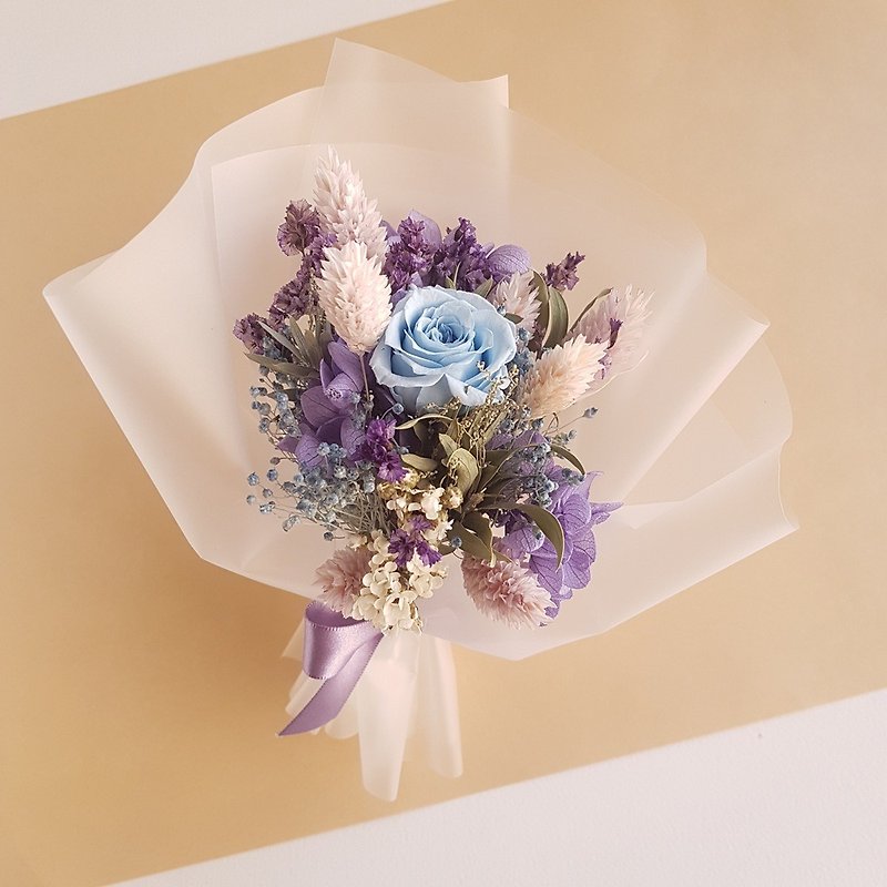 拾花-手作藍紫色永生花玫瑰乾燥花韓系小花束 - 裝飾/擺設  - 植物．花 紫色