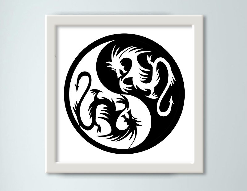 其他材質 海報/掛畫/掛布 多色 - Yin yang, Cute poster, Dragons, Digital picture, Monochrome
