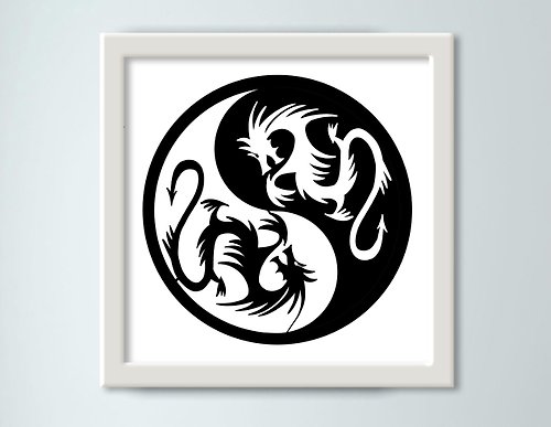 Alenaresuet Yin yang, Cute poster, Dragons, Digital picture, Monochrome