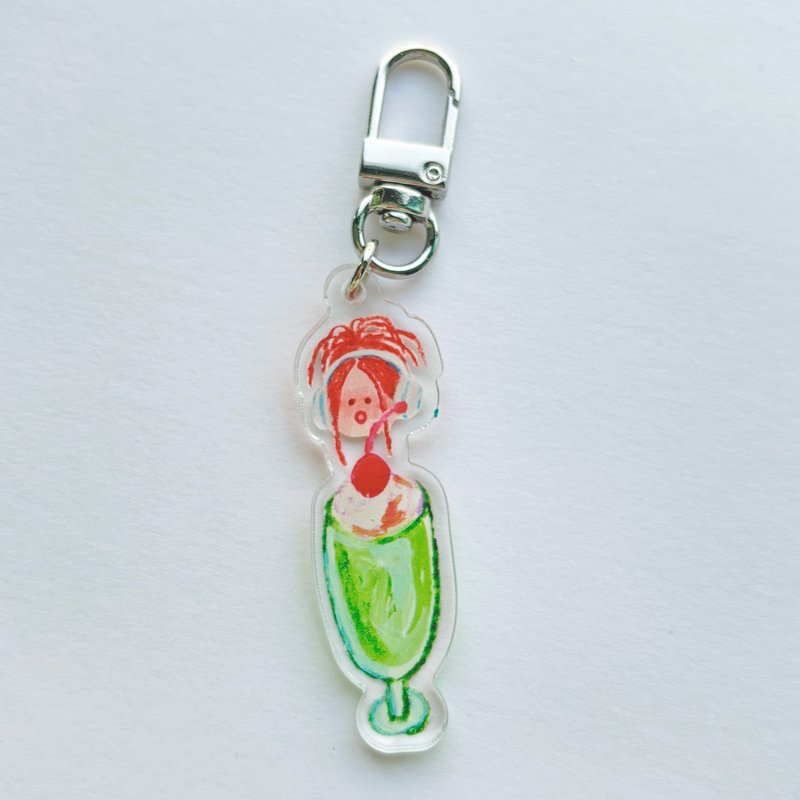 a girl and sweet melon soda keychains - Keychains - Acrylic Pink