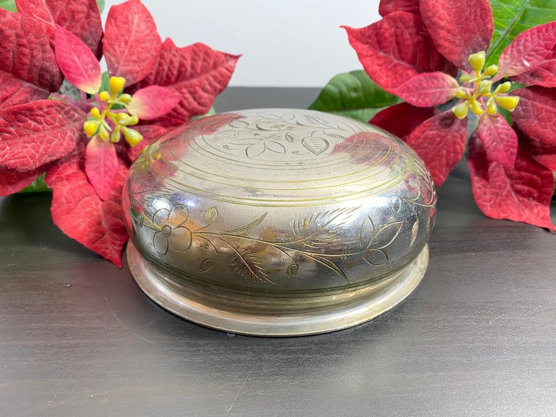 古董鍍錫黃銅碗手工雕刻容器糖和糖果盤 - 碗 - 銅/黃銅 