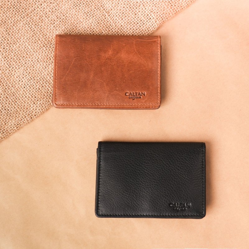 [24hr fast shipping] Classic two-fold genuine leather card holder-2125 two colors - กระเป๋าสตางค์ - หนังแท้ สีดำ