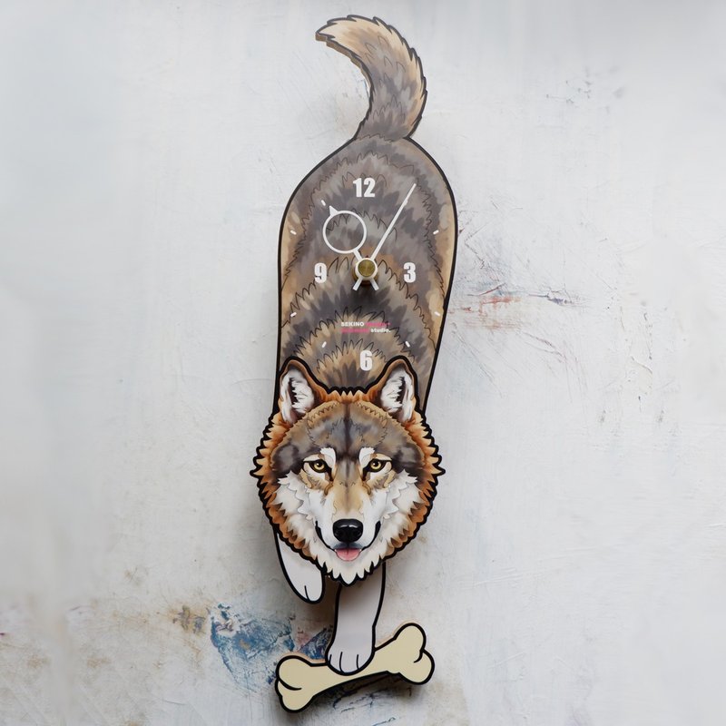 AIR-01 Wolf- Pet- 動物造型鐘擺鐘 - 時鐘/鬧鐘 - 木頭 