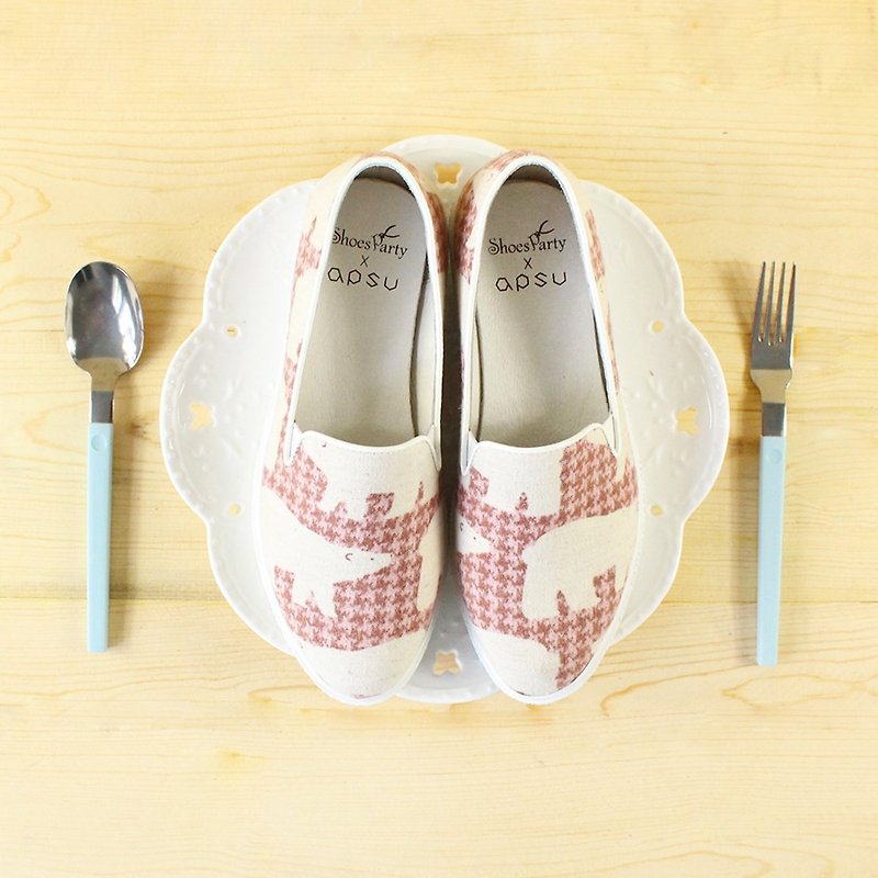 【Stock】 Shoes Party Pink Chidori Fall Bears Loafers / Handmade / Japanese Cloth / M2-15367F - รองเท้าบัลเลต์ - ผ้าฝ้าย/ผ้าลินิน สึชมพู