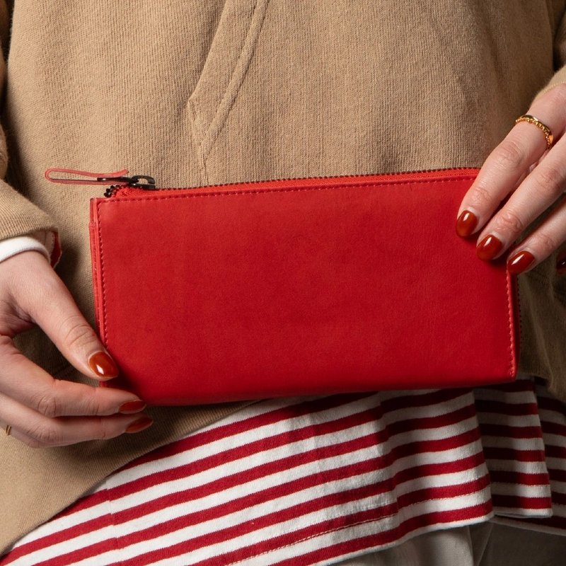 嘖嘖人氣商品 TIDY植鞣長夾 大容量 系統收納 熱情紅 - 錢包/皮夾/長短夾 - 真皮 紅色