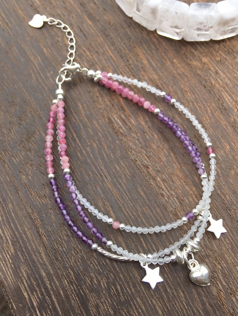 Single/ Very Fine Coloured Gemstone Triple Bracelet - Bracelets - Gemstone Pink