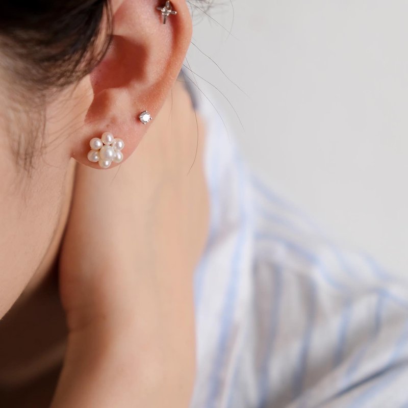 คริสตัล ต่างหู สีเงิน - Jane | Braided Natural Pearl Flower Earrings | Cute and Charming | Intellectual Simplicity | Texture