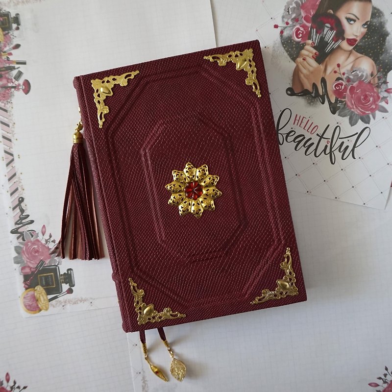 Handmade hard cover journal with golden trim &amp; painted pages