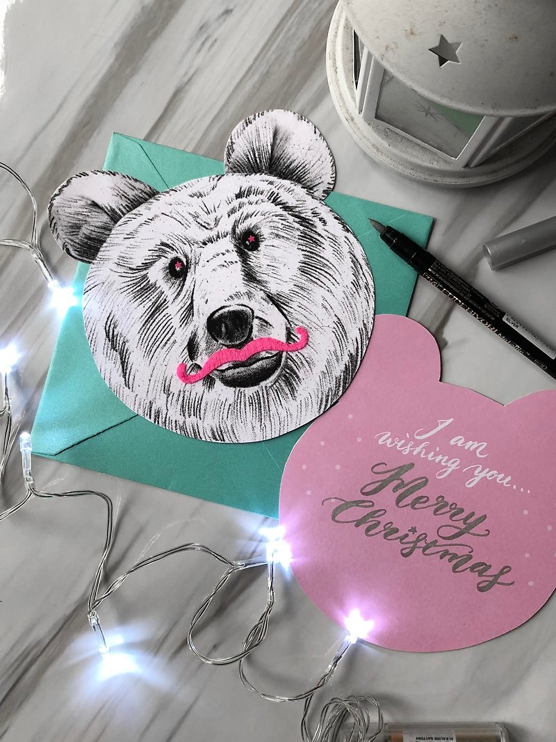 adc | Animal Party | English Calligraphy | Universal | Christmas | Greeting | Bear - การ์ด/โปสการ์ด - กระดาษ สีเทา