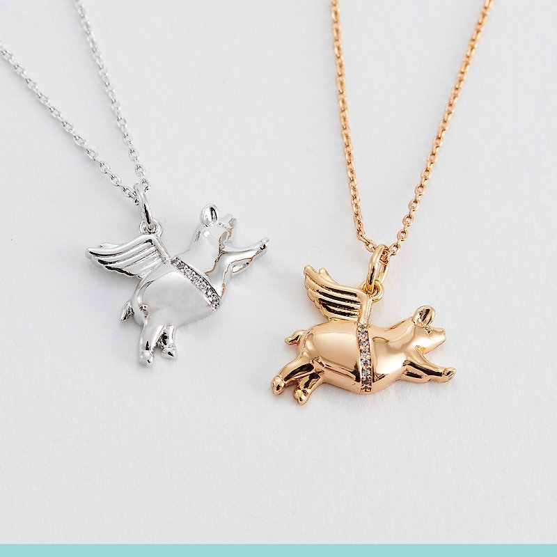 Little Flying Pig diamond necklace (two colors in total) - Necklaces - Copper & Brass 