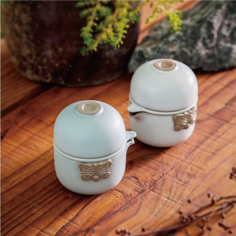 [LOHAS] Spring and Autumn portable tea set with one pot, one cup and one filter - Teapots & Teacups - Pottery 