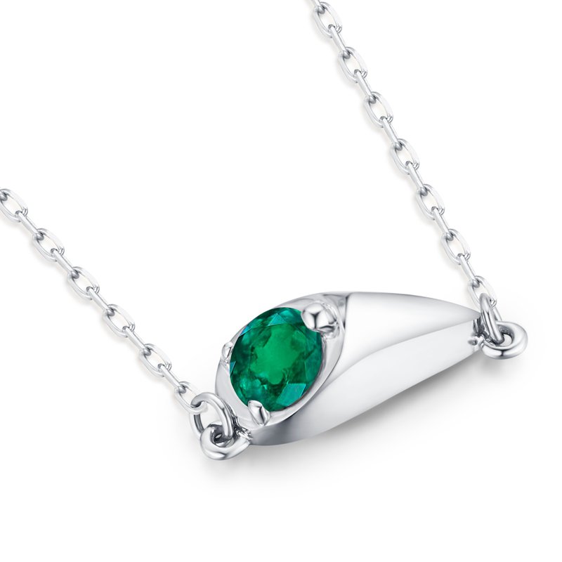 祖母綠梨形項鍊-簡約疊戴墜飾-14k白金水滴吊墜-5月生日石 - 項鍊 - 貴金屬 綠色