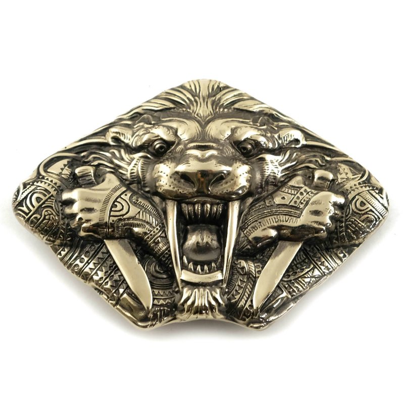 Angry Tiger soild german silver belt buckle, nickel silver belt accessory - 皮帶/腰帶 - 其他材質 銀色