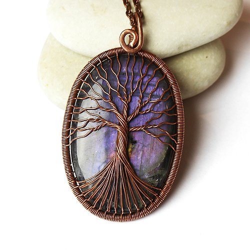 Good Luck Stones Natural Labradorite Necklace Copper Wire Wrapped Jewelry Healing Crystal Pendant