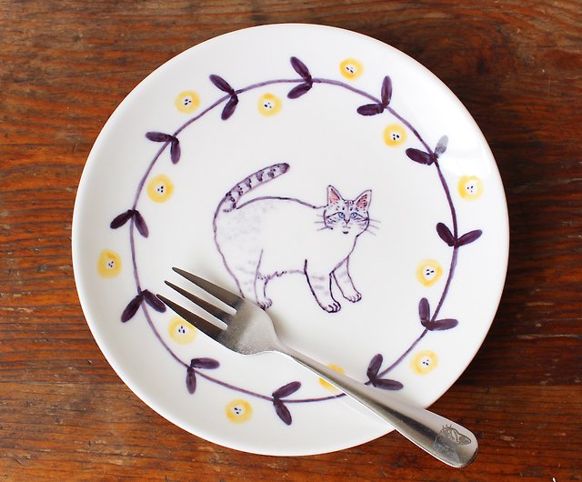 シャムトラ猫と黄色いお花 15 5cm皿 ショップ 喫茶こぐまや 皿 プレート Pinkoi