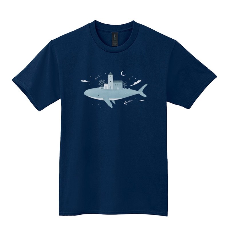| 微光Ocean | 插畫T-shirt_鯨魚城市 - 女 T 恤 - 棉．麻 藍色