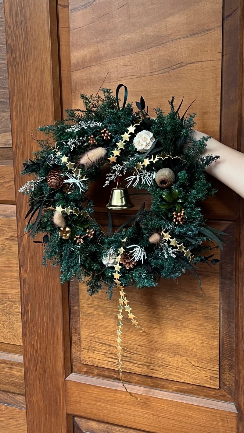 [Christmas Wreath Series] Golden Fairy Tale Everlasting Cedar Christmas Wreath - ช่อดอกไม้แห้ง - พืช/ดอกไม้ 