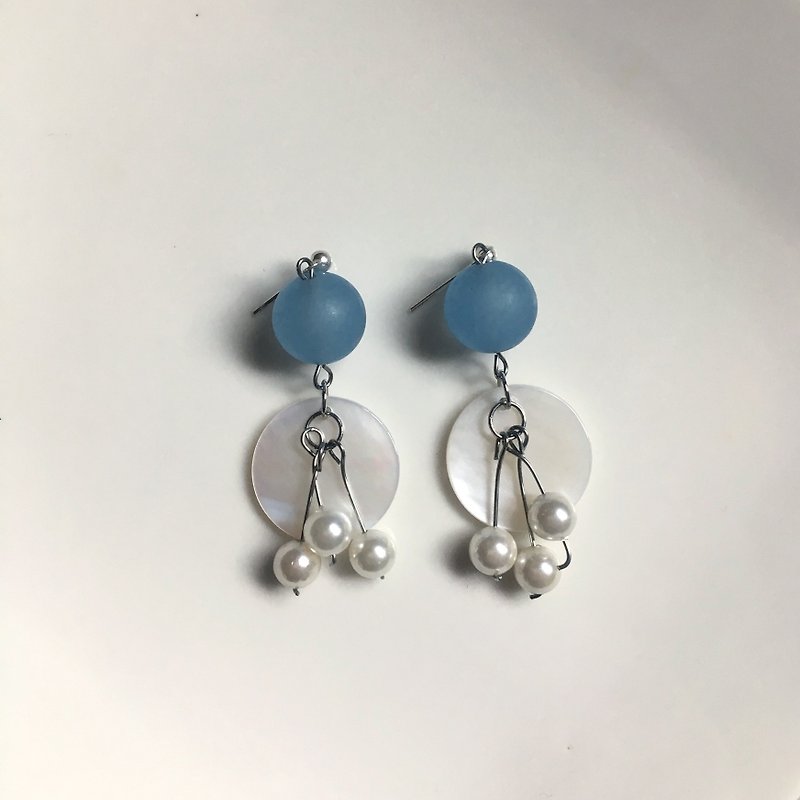 真珠のイヤリングと青の翡翠 -  925純粋な銀の耳 - ピアス・イヤリング - 宝石 ブルー