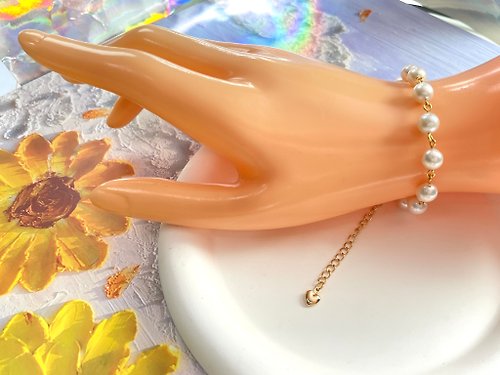 Athena珍珠設計 天然淡水珍珠 巴洛克珍珠 純銀 心型 手鏈 手作