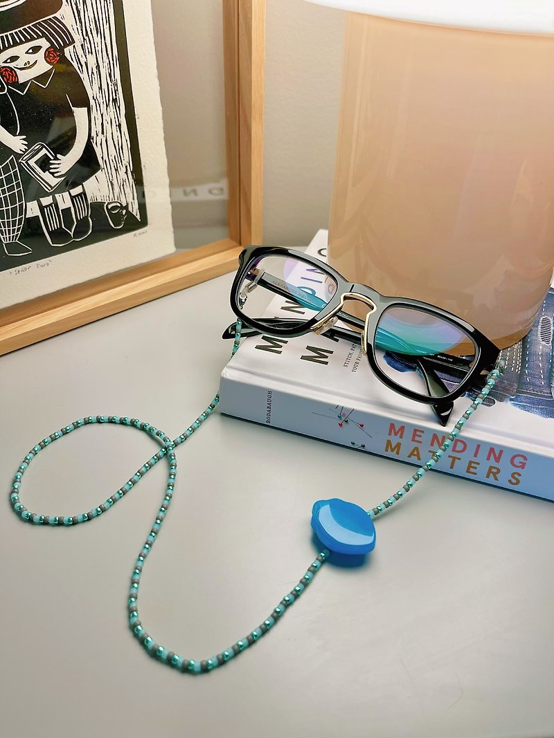 Multi-purpose beaded glasses strap/necklace and badge lanyard (Blue) - Lanyards & Straps - Acrylic Blue