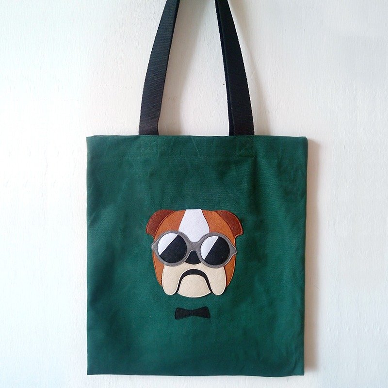Smart Dog Handmade Tote BagS - กระเป๋าถือ - ผ้าฝ้าย/ผ้าลินิน สีเขียว