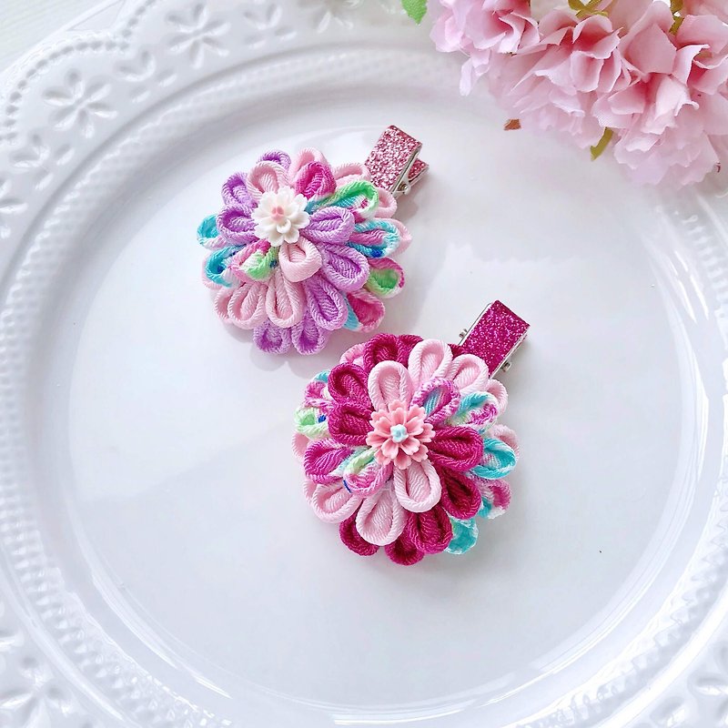 Japanese style and wind cloth flower spiral color matching children's hairpin hair accessories - เครื่องประดับ - วัสดุอื่นๆ สึชมพู