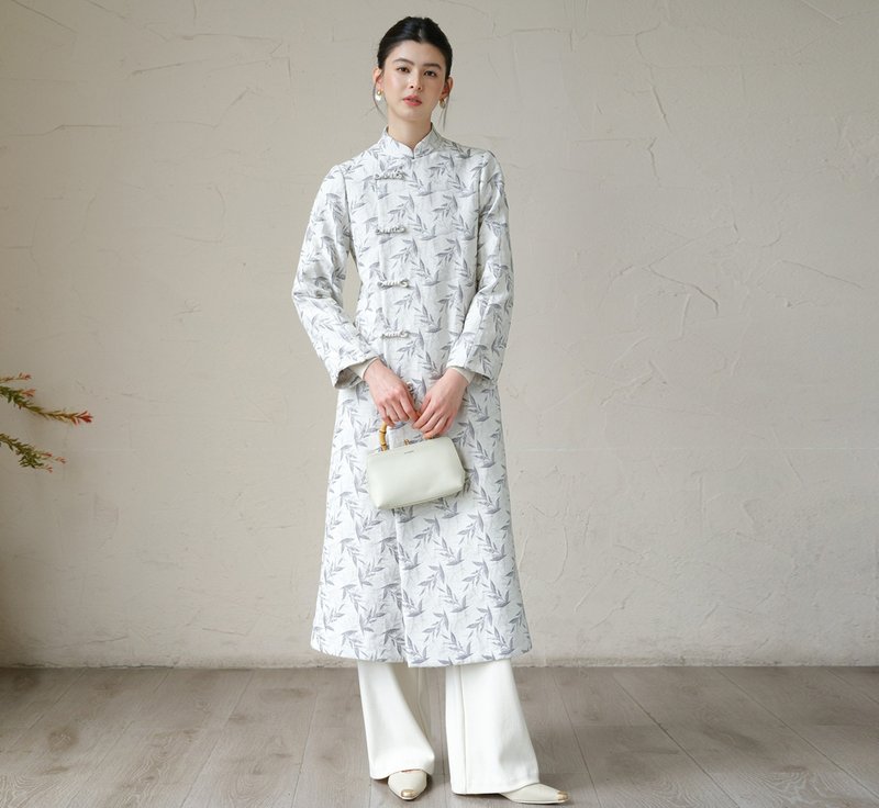 【禪意印花】新中式復古中國風 氣質斜襟外套/褲子 - 女大衣/外套 - 其他材質 灰色