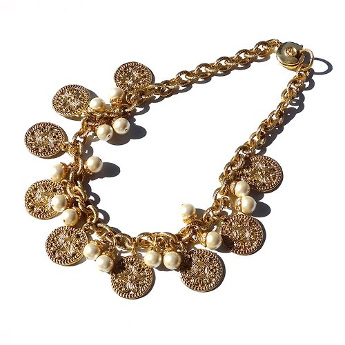 panic-art-market SONIA RYKIEL Paris vintage gold tone fake pearl design necklace