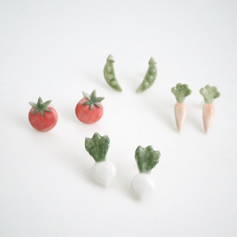 Vegetable earrings - ต่างหู - เครื่องลายคราม สีแดง