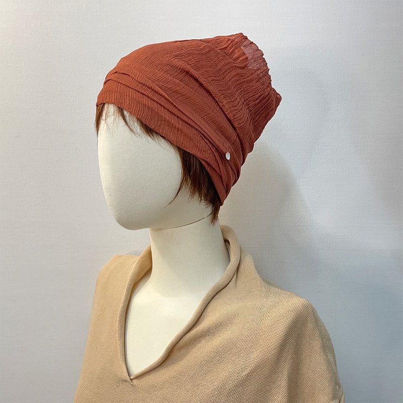 Elegant 23.6 inch Wide pleated silk Shawl 100% Mulberry Fabric Cowl Snood - ที่คาดผม - ผ้าไหม สีนำ้ตาล