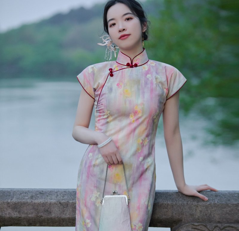 【漿果派】 新中式復古/平裁古法旗袍 - 旗袍/改良式旗袍 - 棉．麻 粉紅色