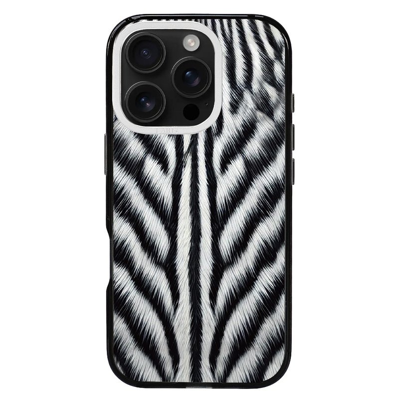 仿真動物系－斑馬紋 透黑框 iPhone 16 15 14 13 Pro Max - 手機殼/手機套 - 環保材質 黑色