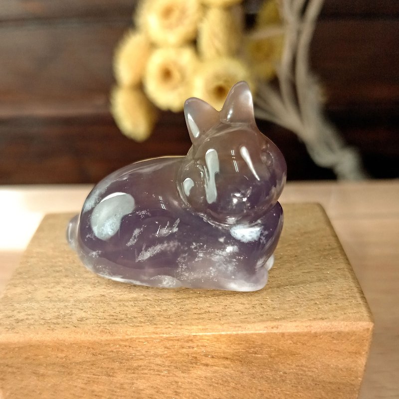 Small Carved Pieces of Animals - Rabbit Flower Purple Jade - Items for Display - Jade Purple