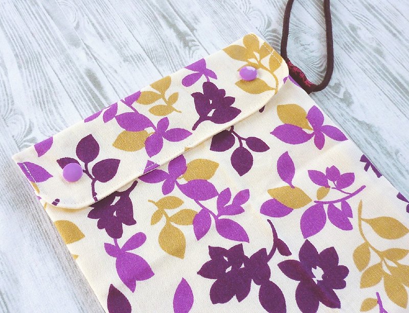 Purple flower leaf silhouette double buckle cover bag can be raised environmentally friendly food bag - Lunch Boxes - Cotton & Hemp Purple
