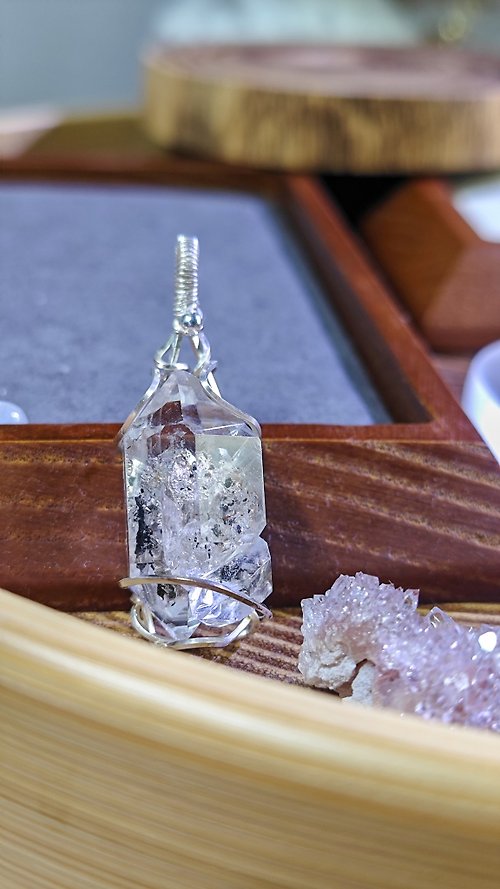 zen crystal jewelry 礦石水晶 天然閃靈鑽吊飾|925銀|黑糖精|Herkimer Diamond|香水瓶