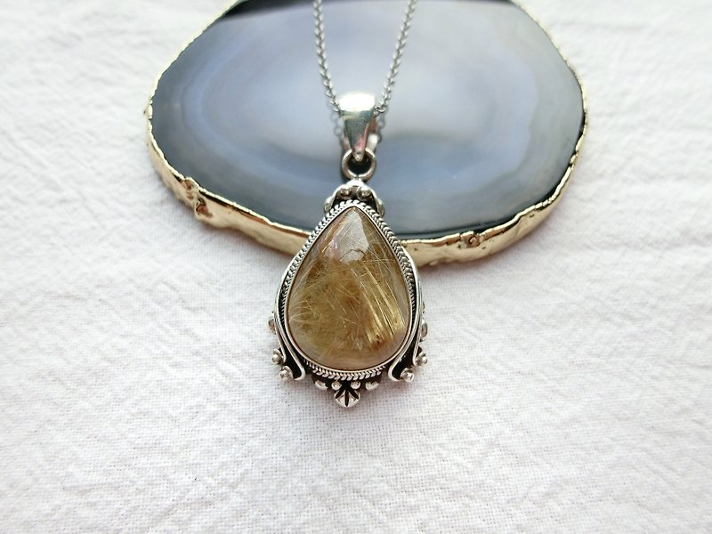 Blonde Crystal 925 Sterling Silver Water Drop Mirror Necklace Nepal Handmade Silver - Necklaces - Gemstone Silver